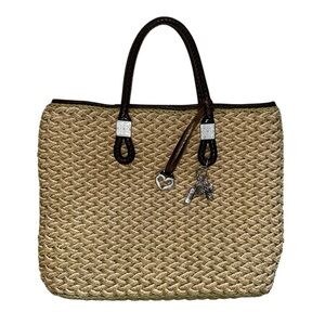 BRIGHTON Natural Straw Woven Leather Trim Tote